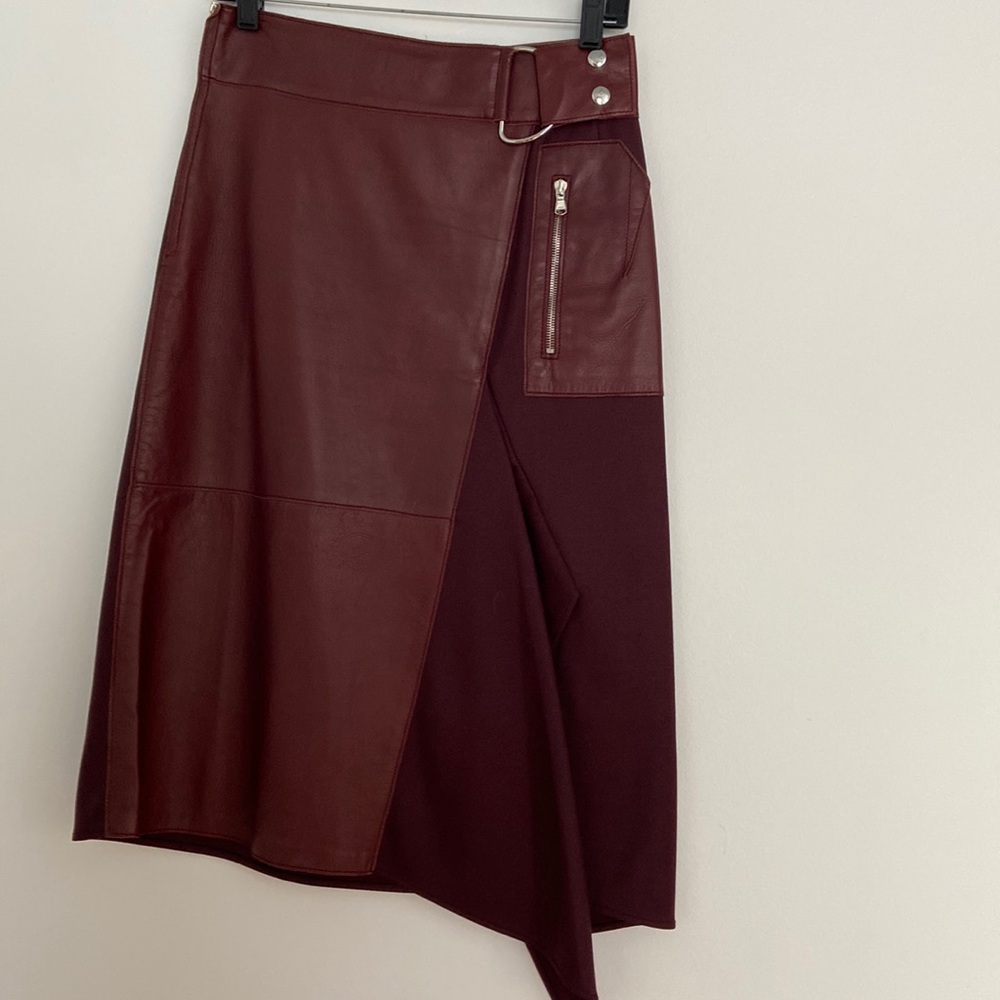 Gorgeous 3.1 Phillip Lim lamb leather and wool asymmetrical skirt.